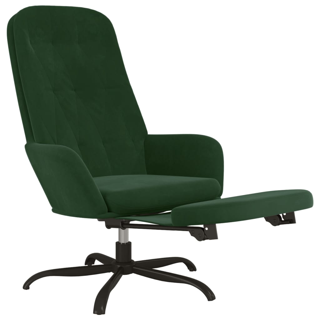 Релакс стол с опора за крака, тъмнозелен, кадифе