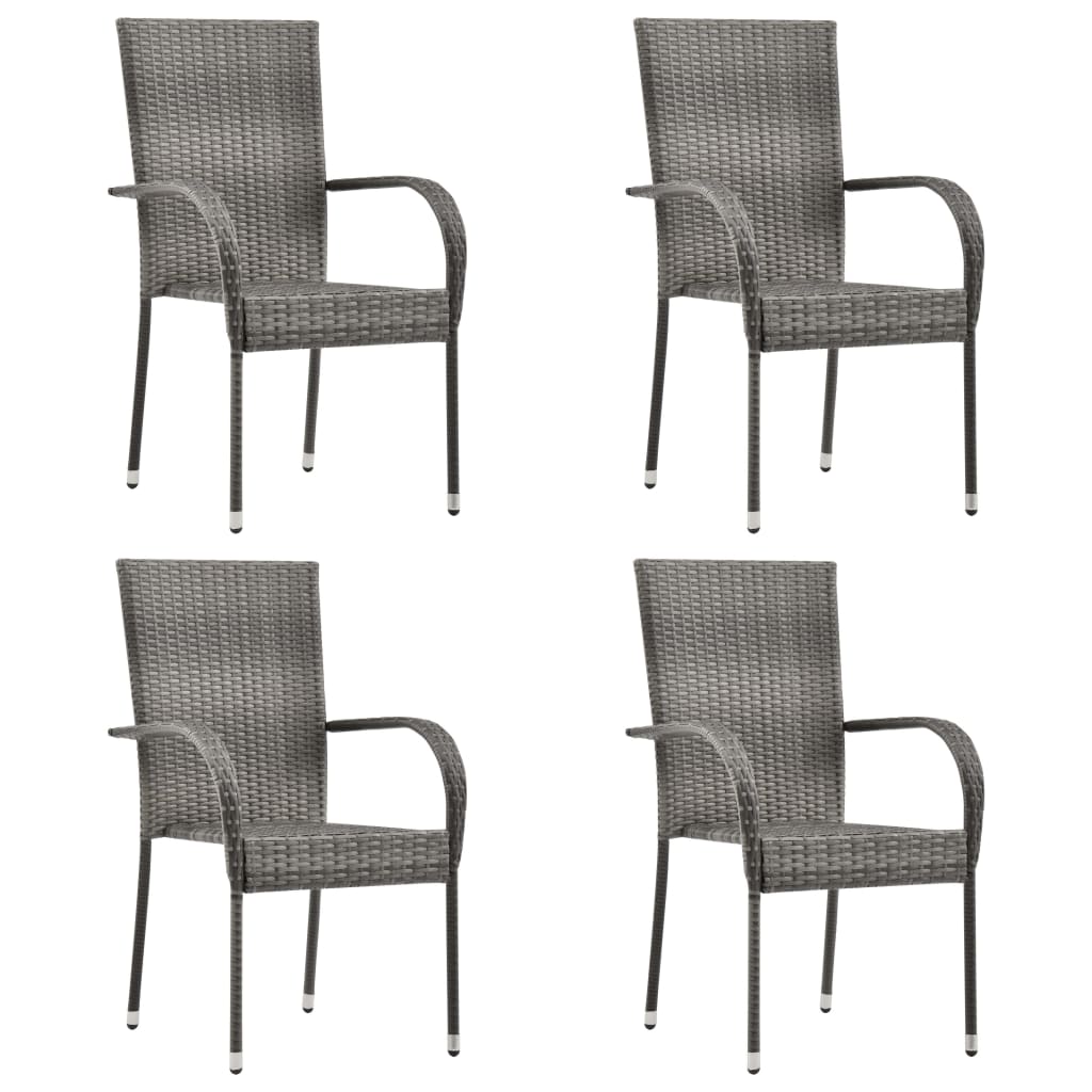 Стифиращи външни столове, 4 бр, сиви, полиратан
