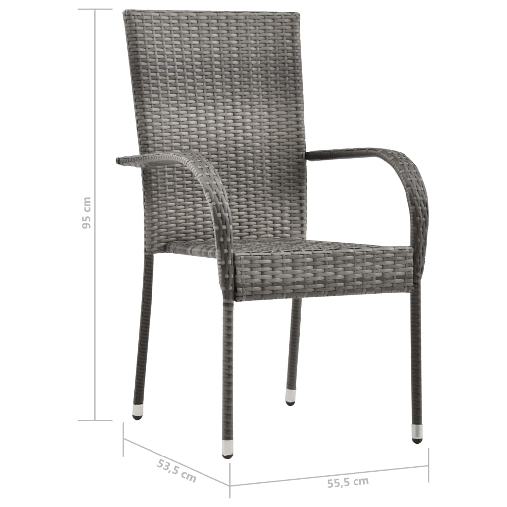 Стифиращи външни столове, 6 бр, сиви, полиратан