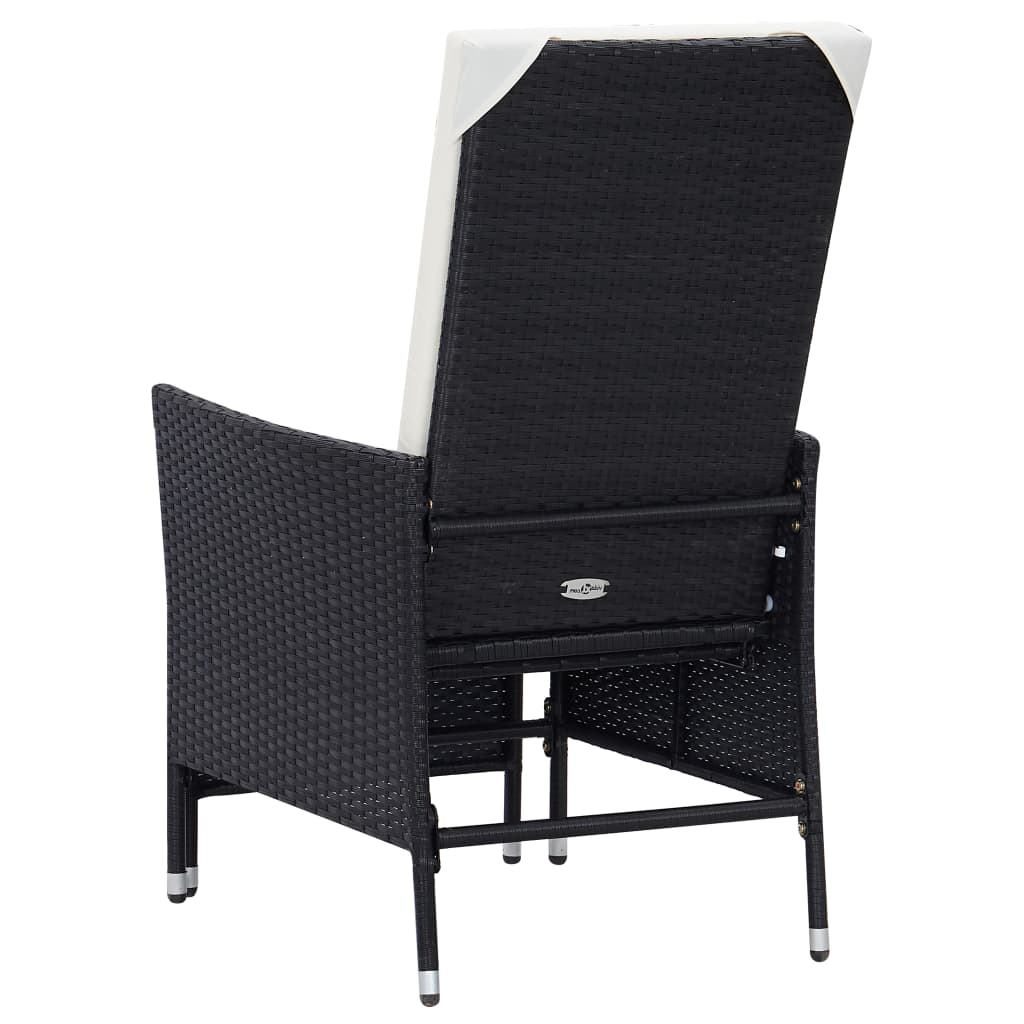 Накланящ се градински стол с възглавници, полиратан, черен