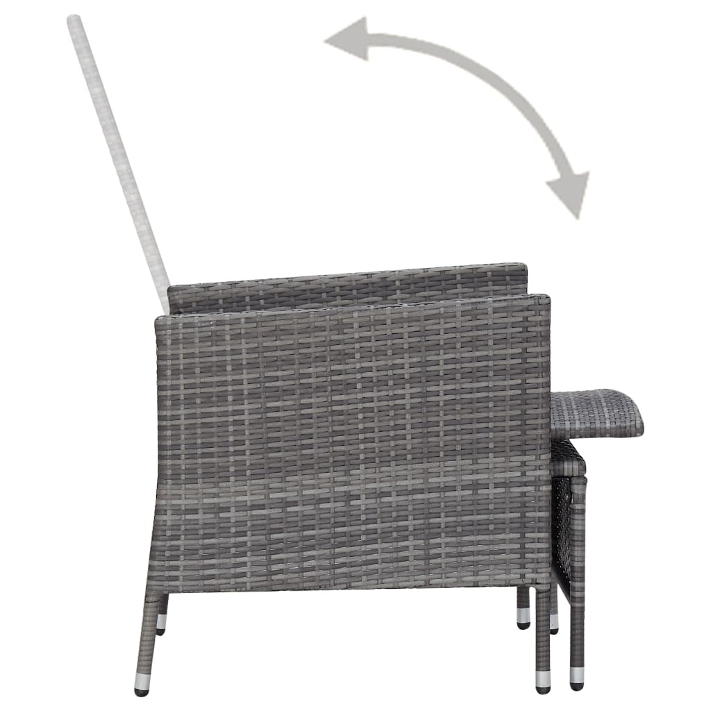 Накланящ се градински стол с възглавници, полиратан, сив