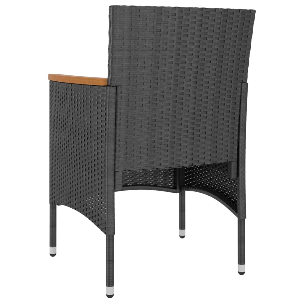 Комплект градински стол и табуретка, 4 части, полиратан, черен