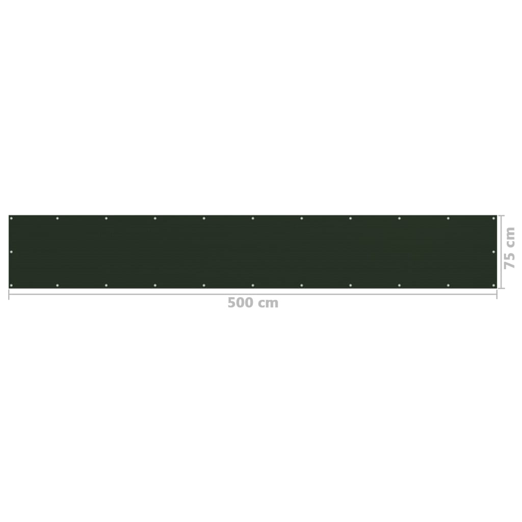 Балконски параван, тъмнозелен, 75x500 см, HDPE