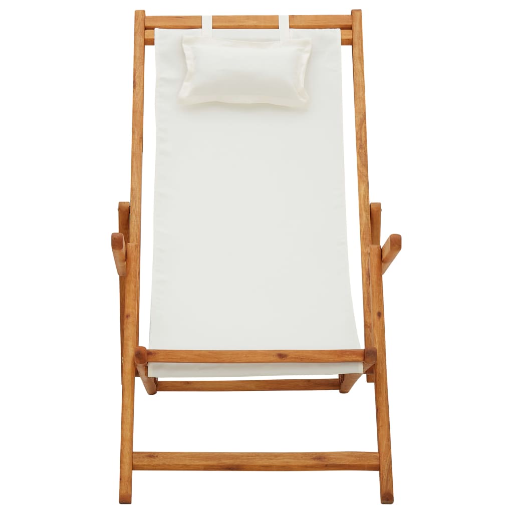 Сгъваем плажен стол, евкалиптово дърво масив и текстил, кремав