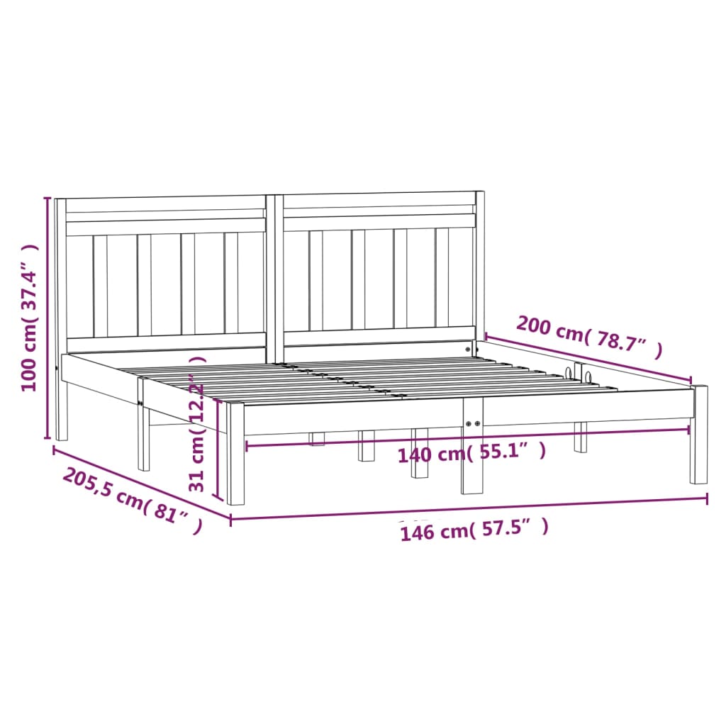Рамка за легло, меденокафява, бор масив, 140х200 см