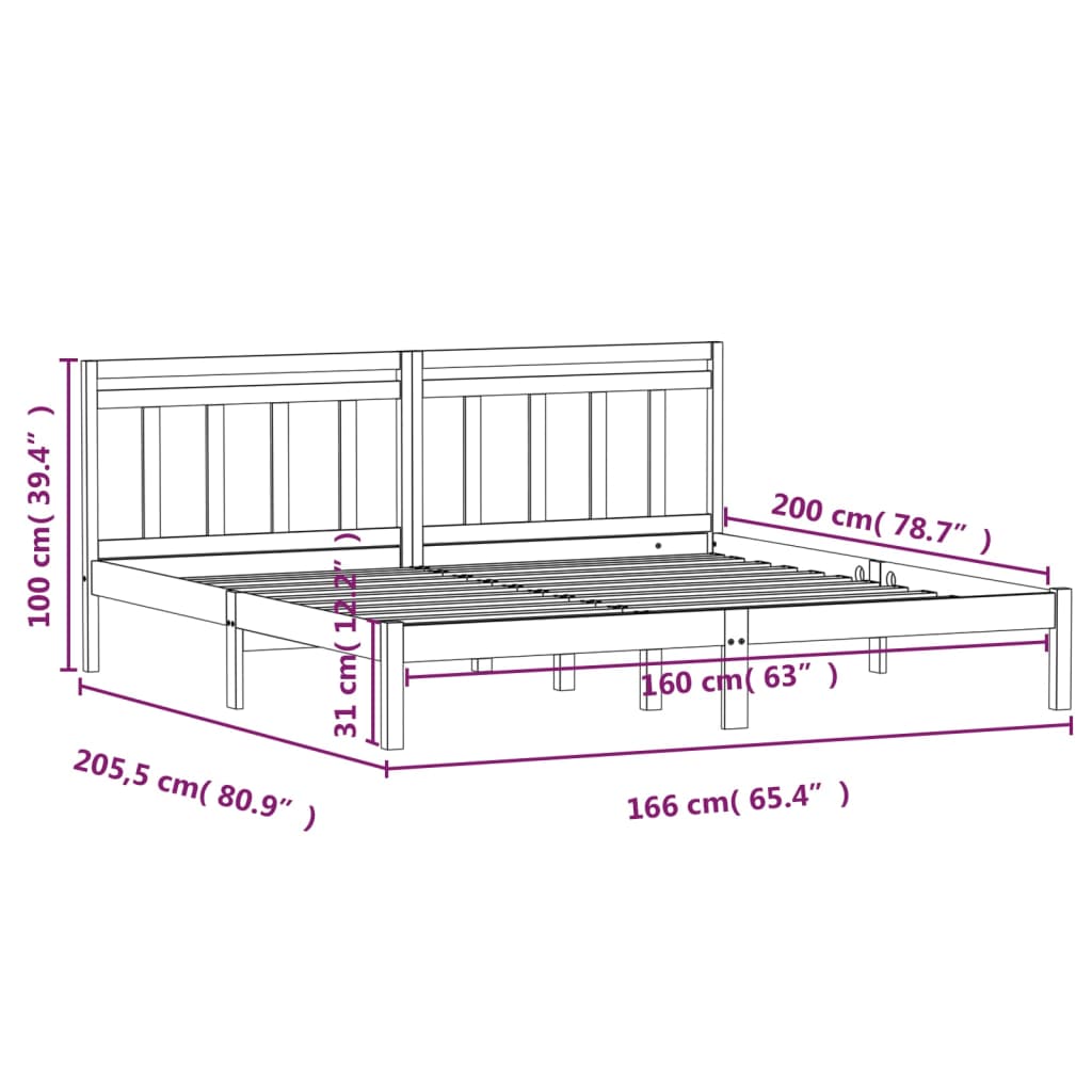 Рамка за легло, бяла, масивен бор, 160х200 см