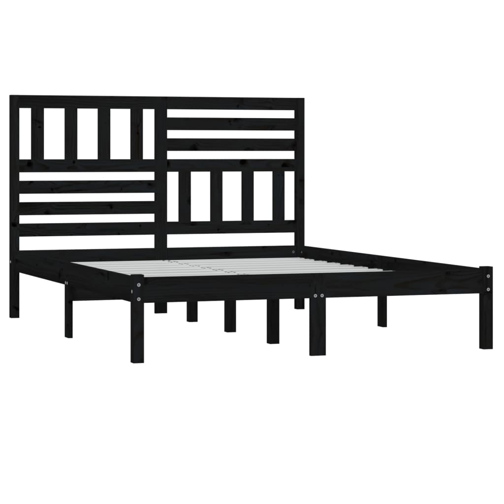 Рамка за легло, черна, борово дърво масив, 140х190 см