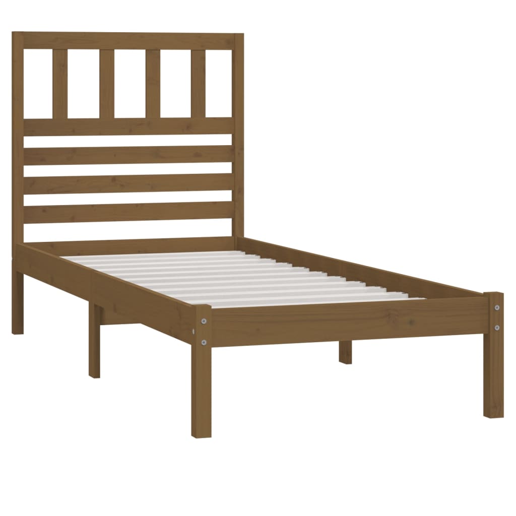 Рамка за легло, меденокафява, борово дърво масив, 90x200 см