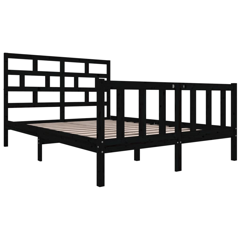 Рамка за легло, черна, масивен бор, 140х200 см