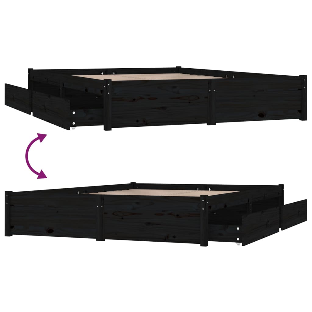 Рамка за легло с чекмеджета, черна, 135x190 см, 4FT6 Double