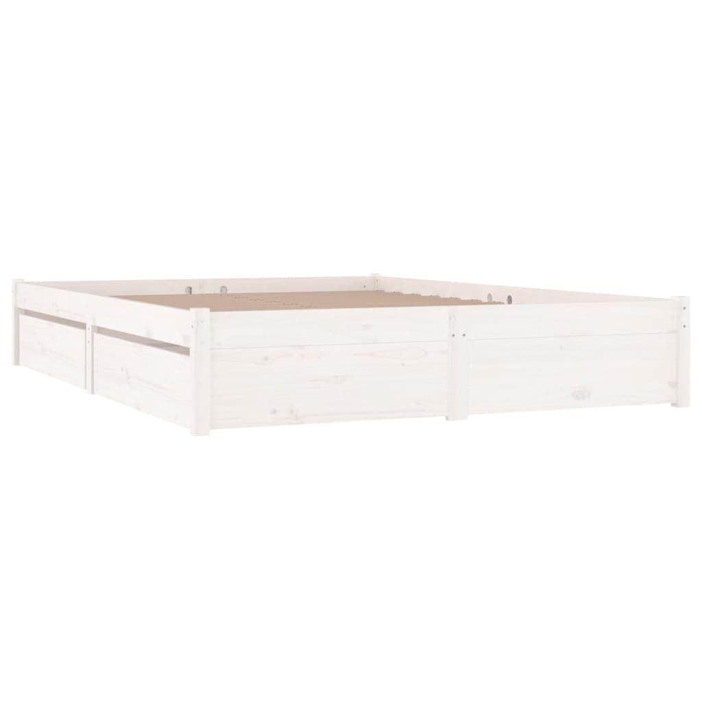Рамка за легло с чекмеджета, бяла, 140x190 см