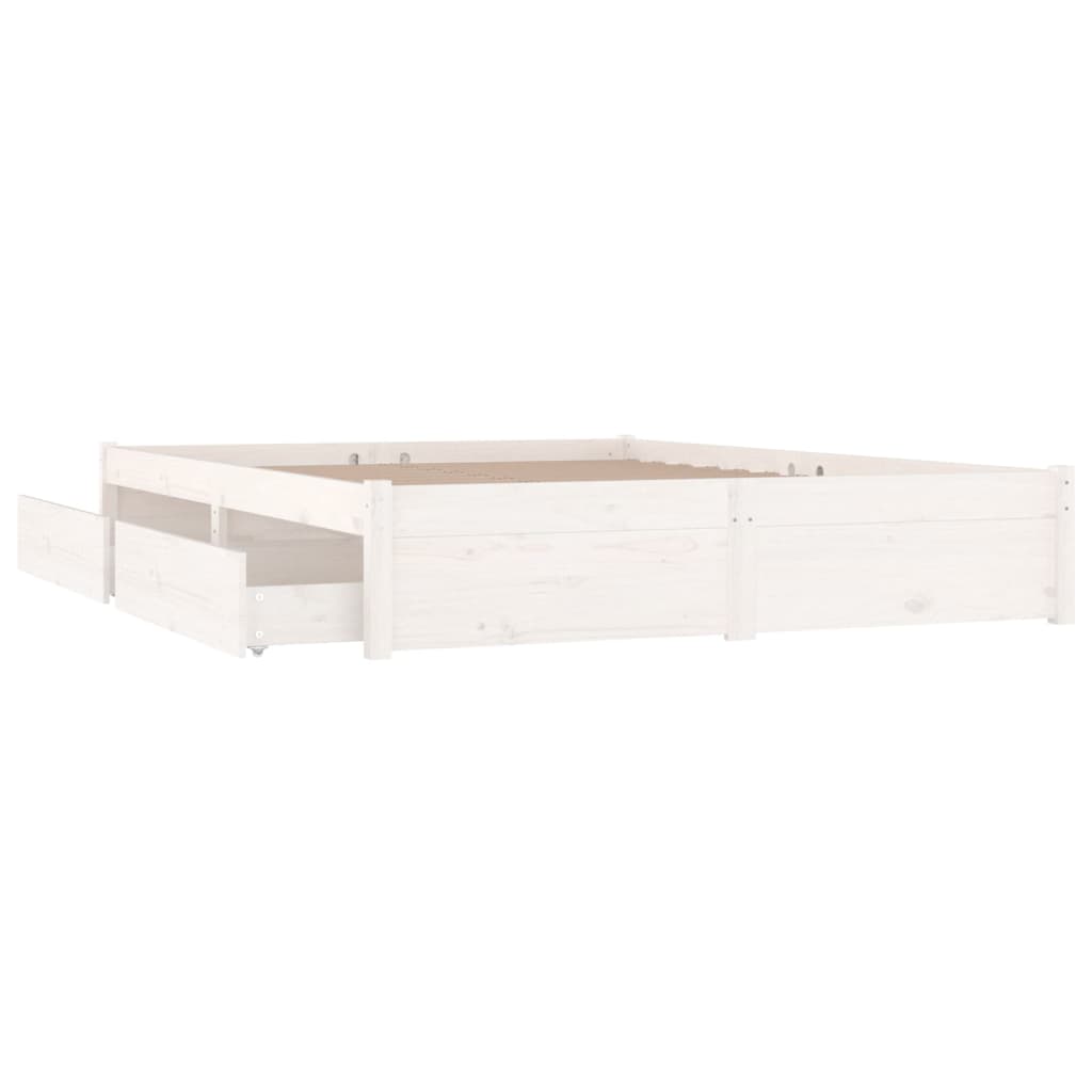 Рамка за легло с чекмеджета, бяла, 160x200 см