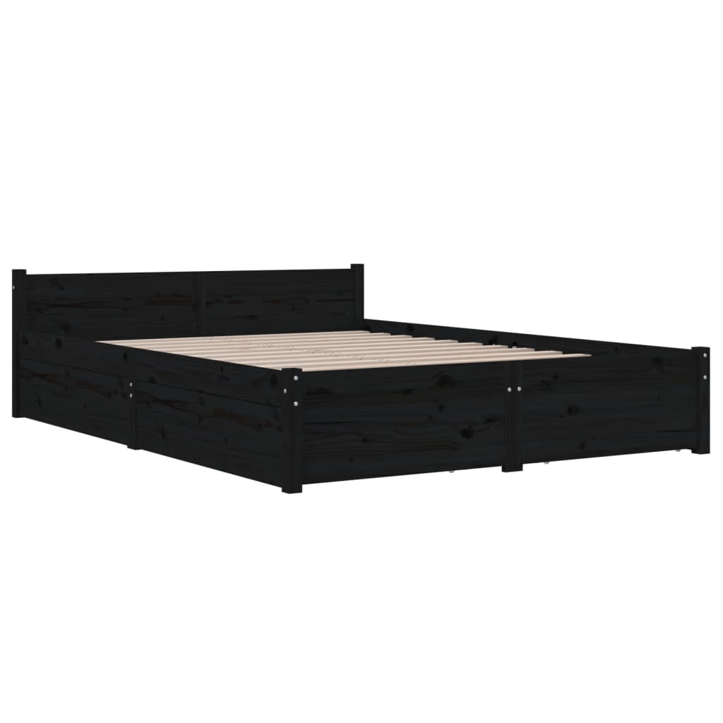 Рамка за легло с чекмеджета, черна, 140x200 см