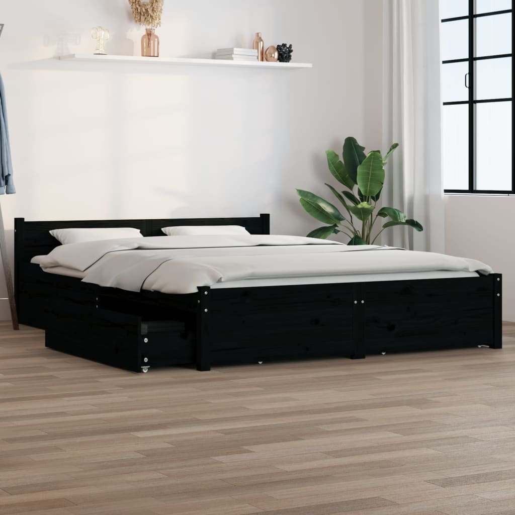Рамка за легло с чекмеджета, черна, 150x200 см, 5FT King Size