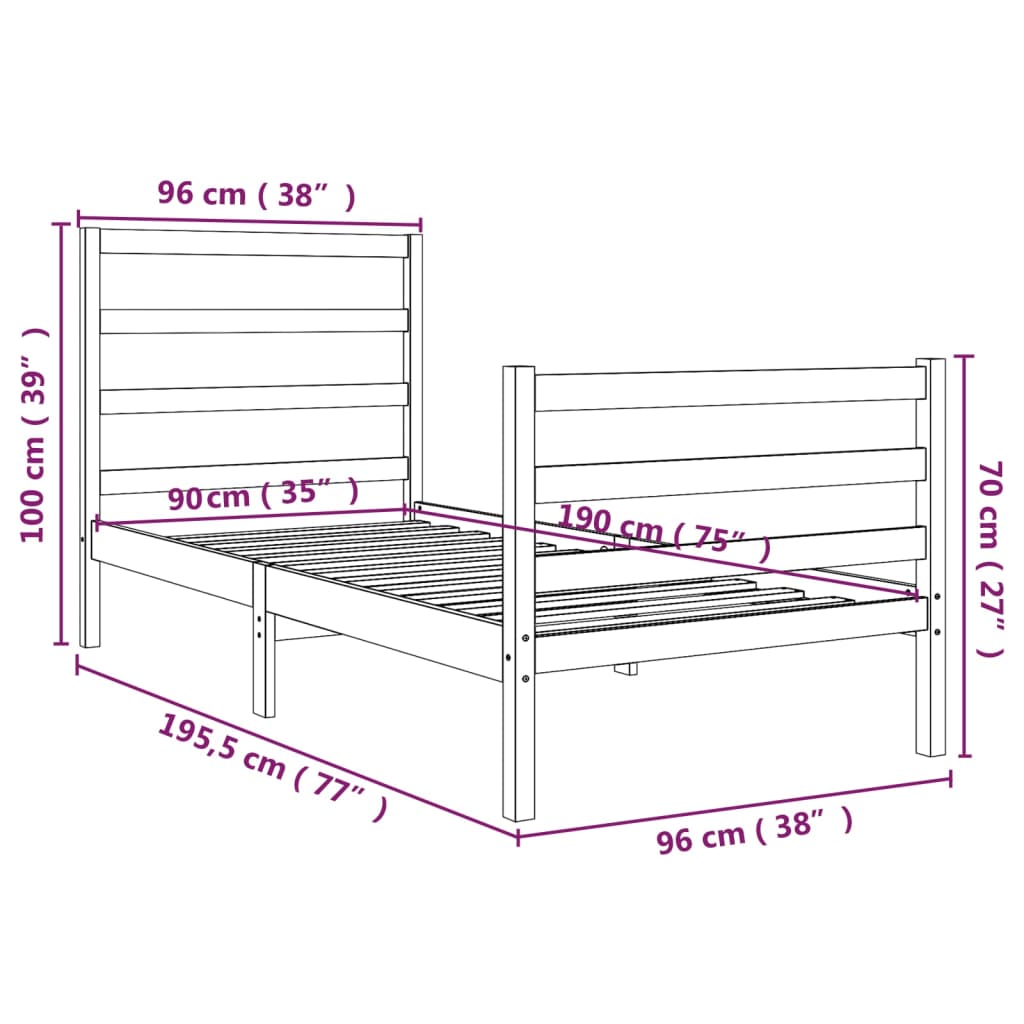 Рамка за легло, бор масив, 90x190 см, Single