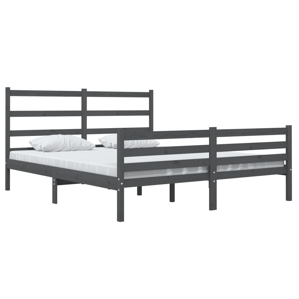 Рамка за легло, бор масив, 140x190 см, сива