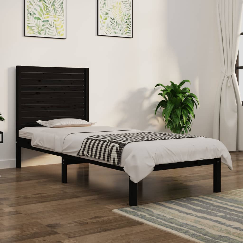 Рамка за легло, черна, дърво масив, 90x190 см, 3FT6 Single