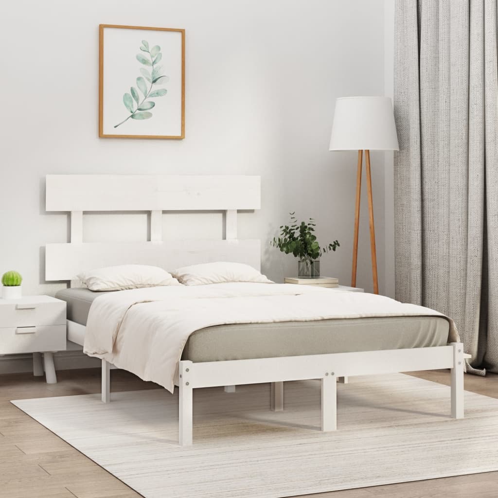 Рамка за легло, бяла, дърво масив, 135x190 см, 4FT6 Double