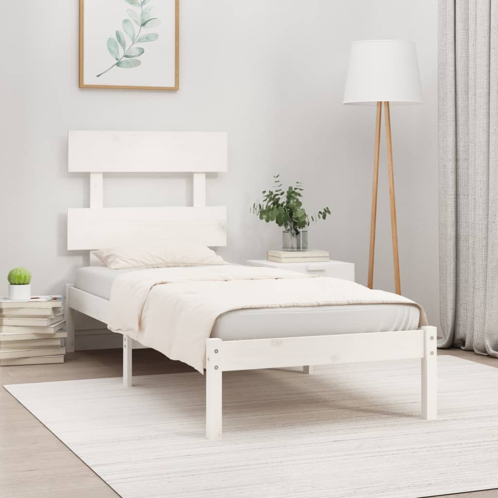 Рамка за легло, бяла, дърво масив, 90х200 см