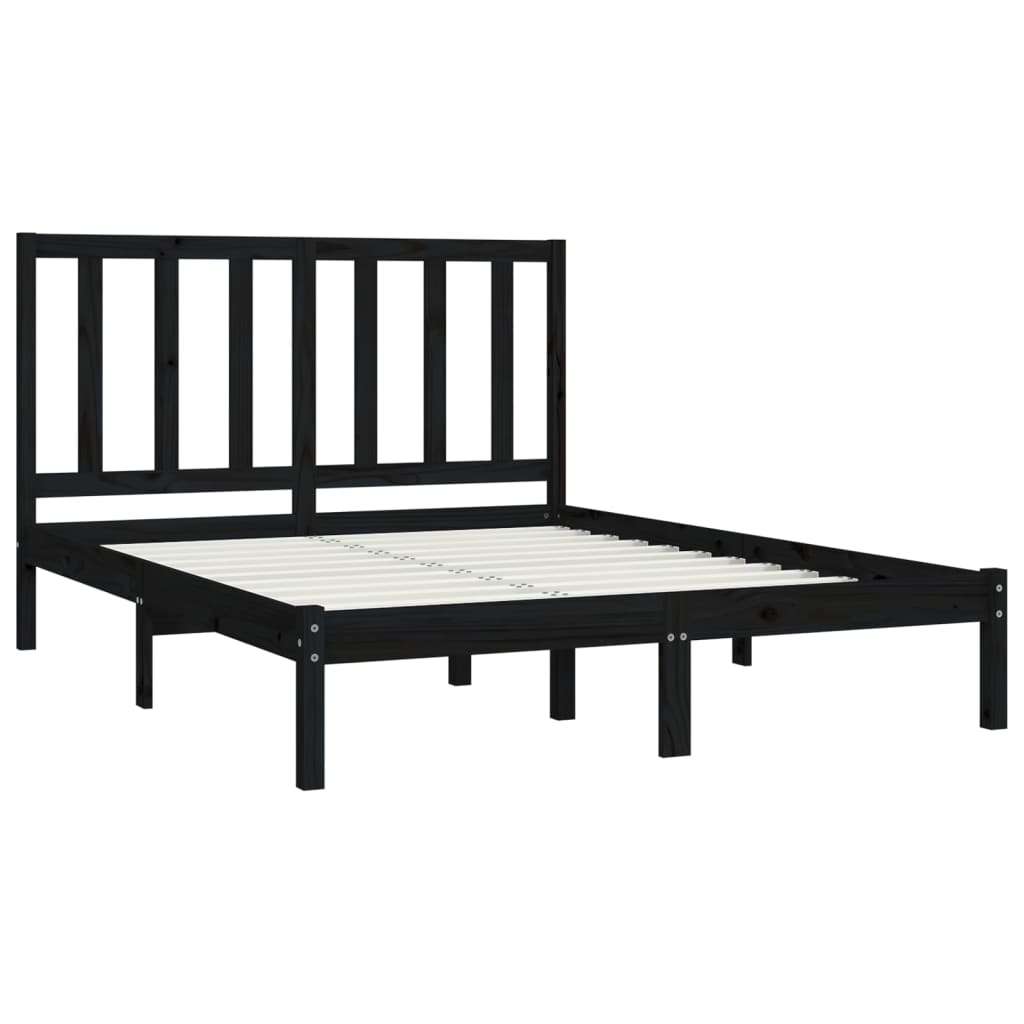 Рамка за легло, черна, бор масив, 135x190 см, 4FT6 Double