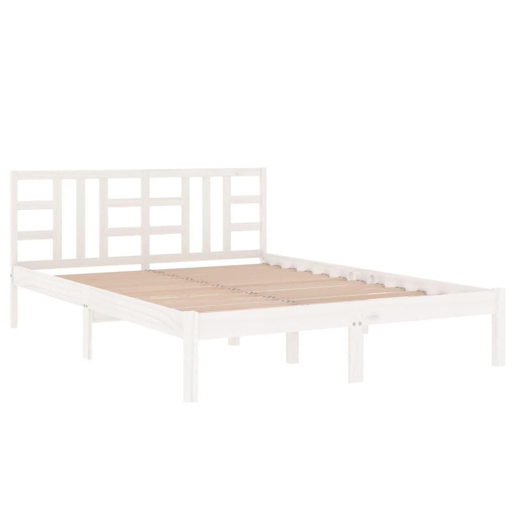 Рамка за легло, бяла, дърво масив, 140x190 см