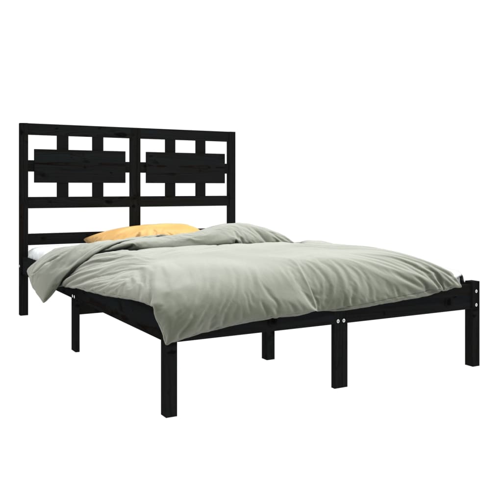 Рамка за легло, черна, дърво масив, 135x190 см, 4FT6 Double