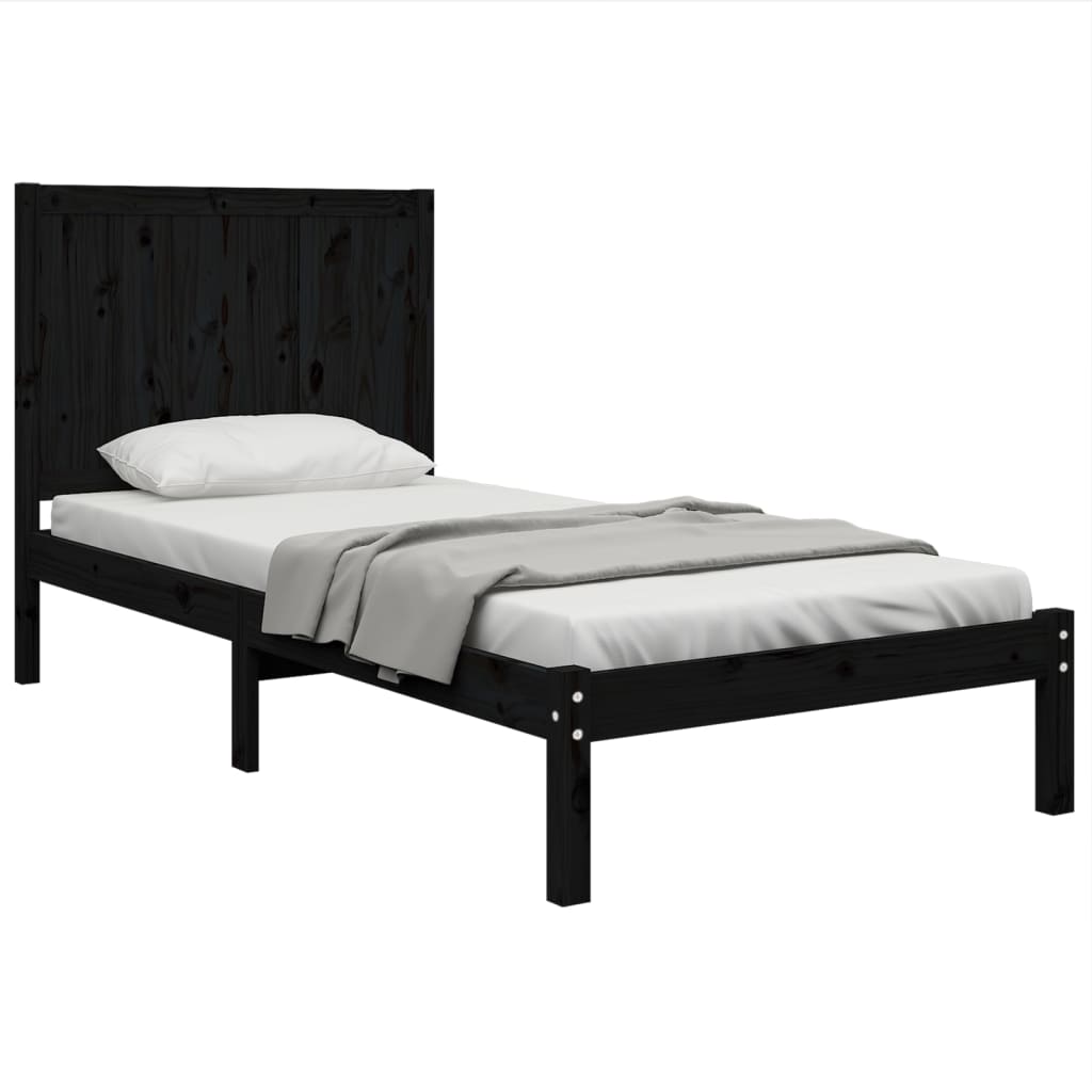 Рамка за легло, черна, бор масив, 90x190 см, 3FT Single