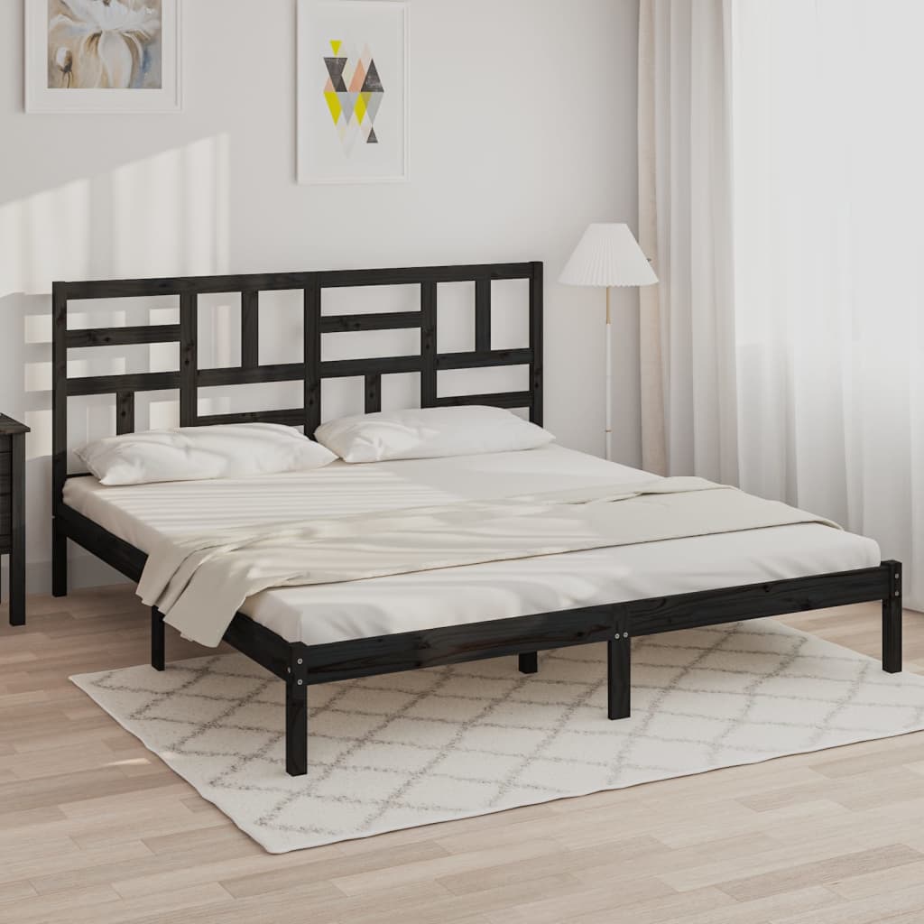 Рамка за легло, черна, дърво масив, 200x200 см
