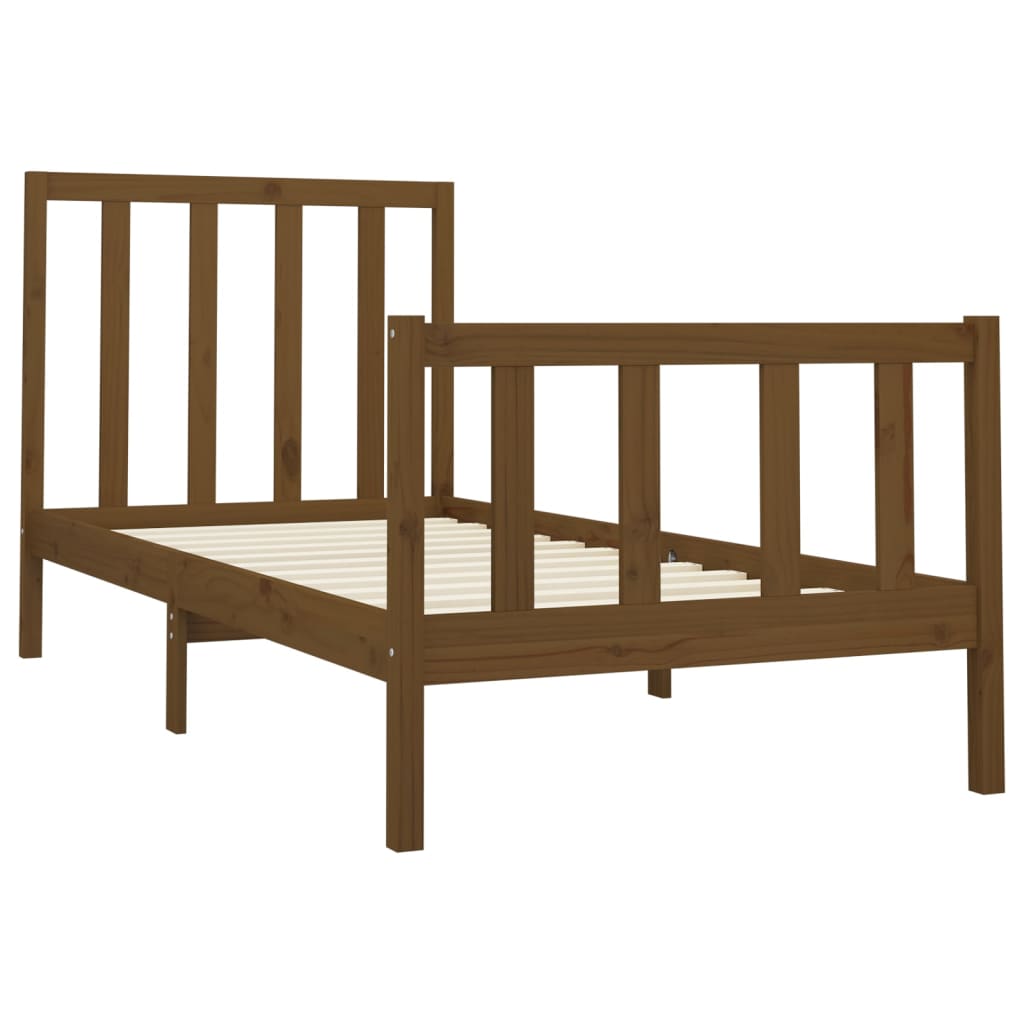 Рамка за легло, меденокафява, борово дърво масив, 90x200 см