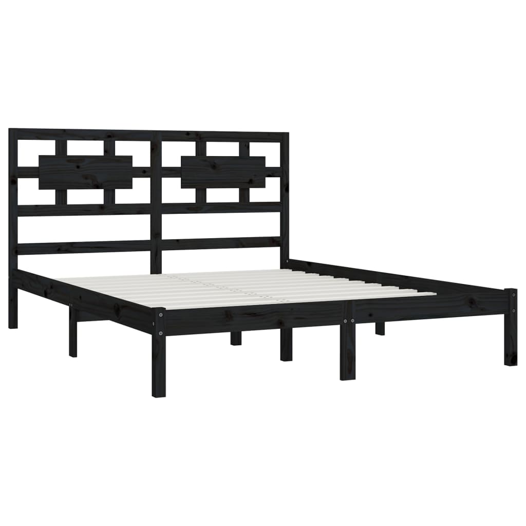 Рамка за легло, черна, бор масив, 150x200 см, 5FT King Size