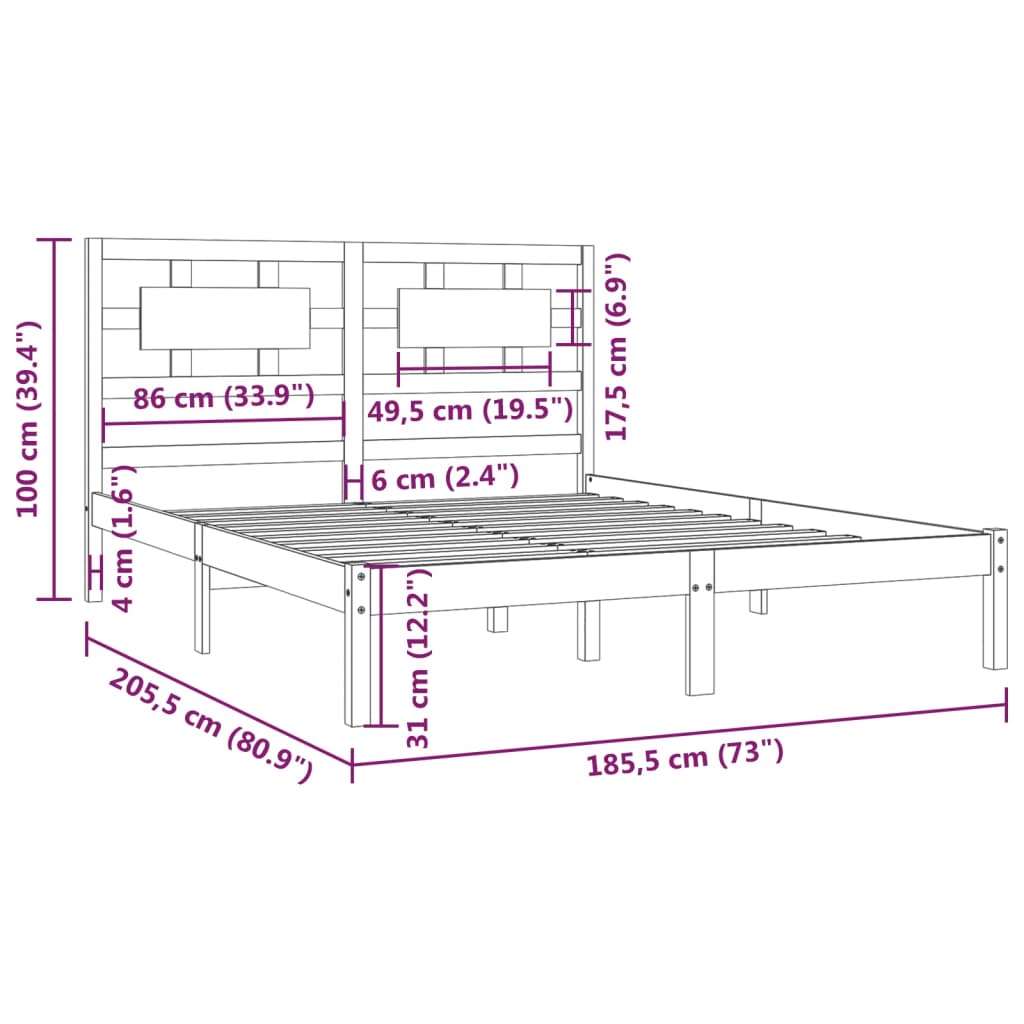 Рамка за легло, масивен бор, 180x200 см, 6FT Super King