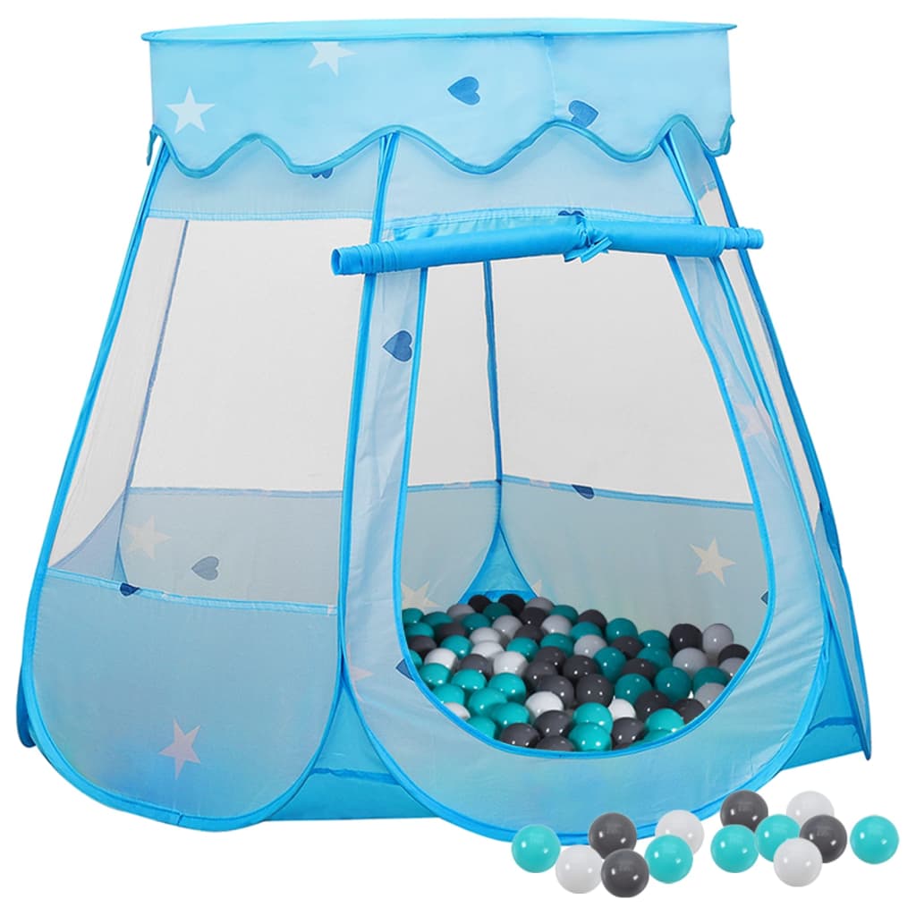 Детска палатка за игра с 250 топки, синя, 102x102x82 см
