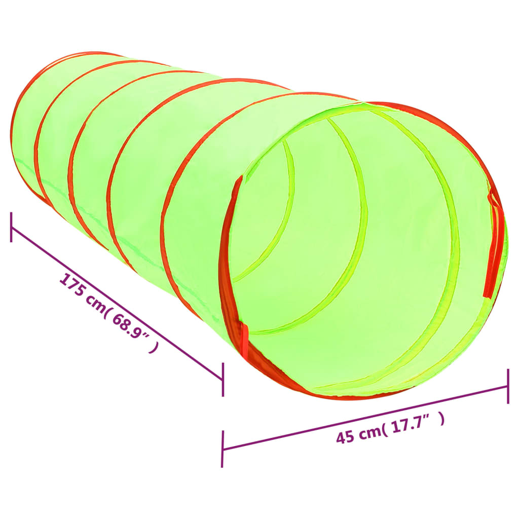 Детски тунел за игра с 250 топки, зелен, 175 см, полиестер