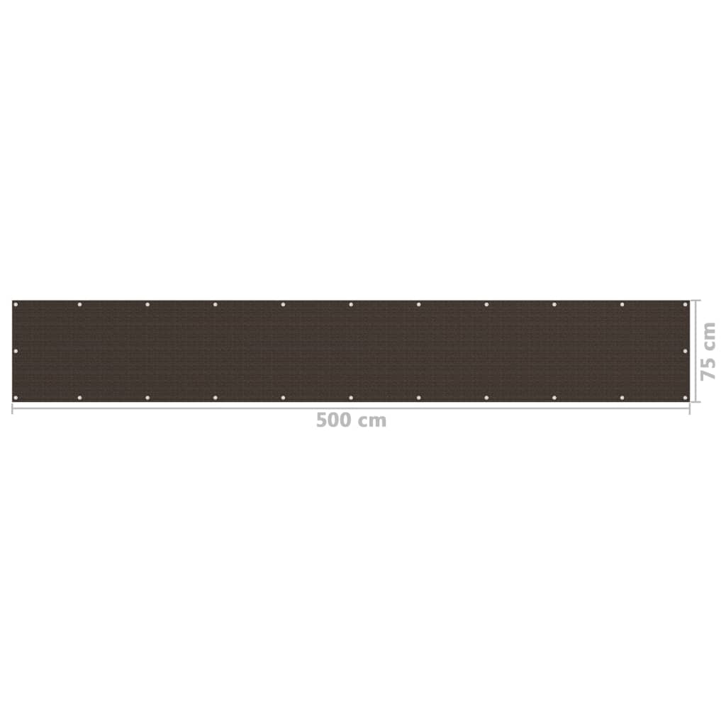Балконски параван, кафяв, 75x500 см, HDPE