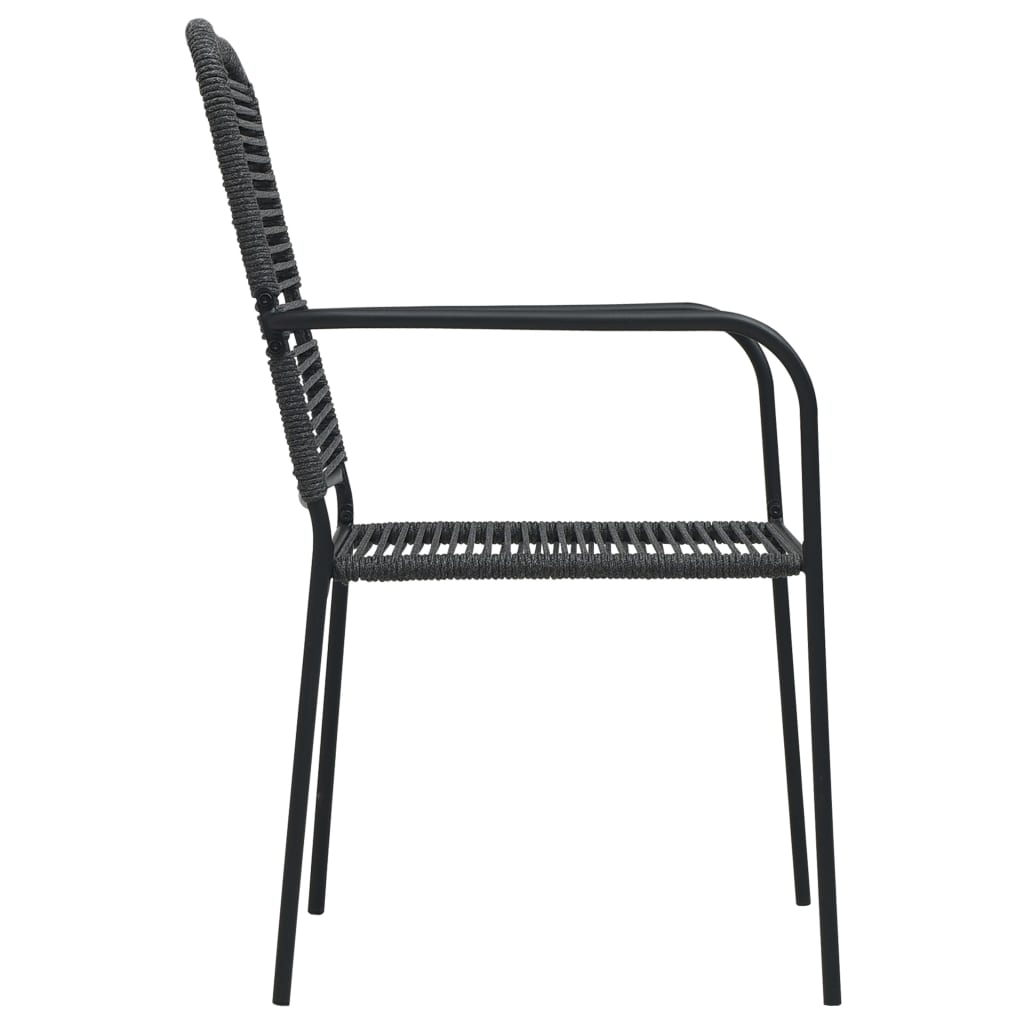 Градински столове, 4 бр, памучно въже и стомана, черни