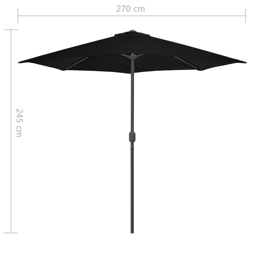 Балконски чадър с алуминиев прът черен 270x144x222 см половин