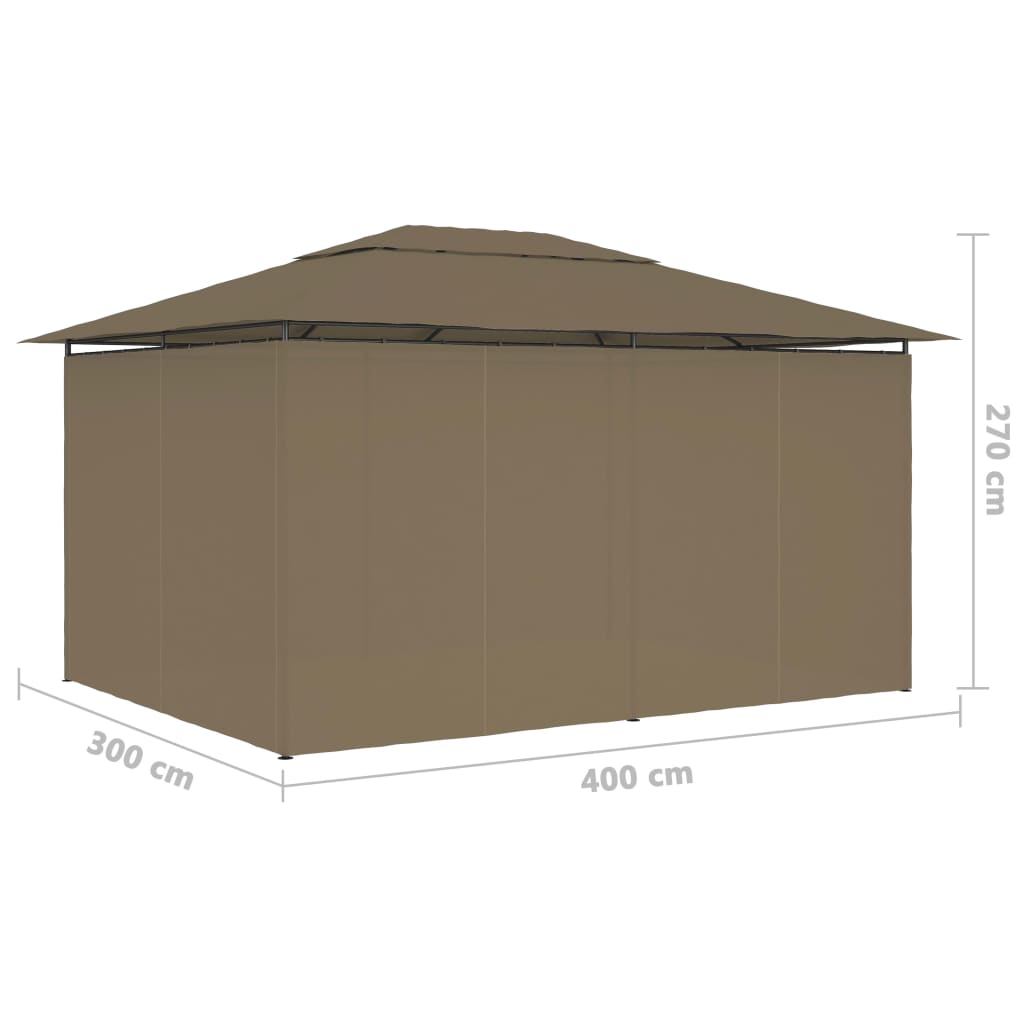 Градинска шатра със завеси, 4x3 м, таупе, 180 г/кв.м.