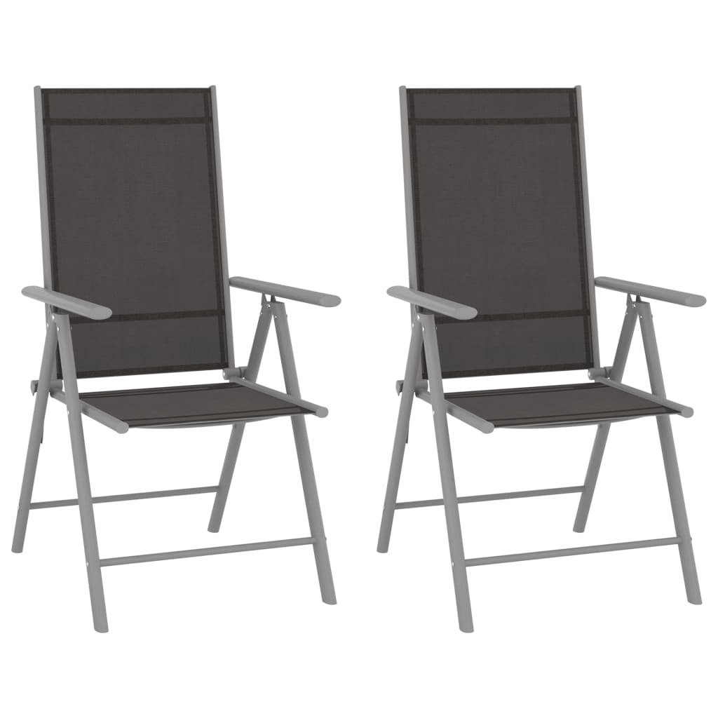 Сгъваеми градински столове, 2 бр, Textilene, черни