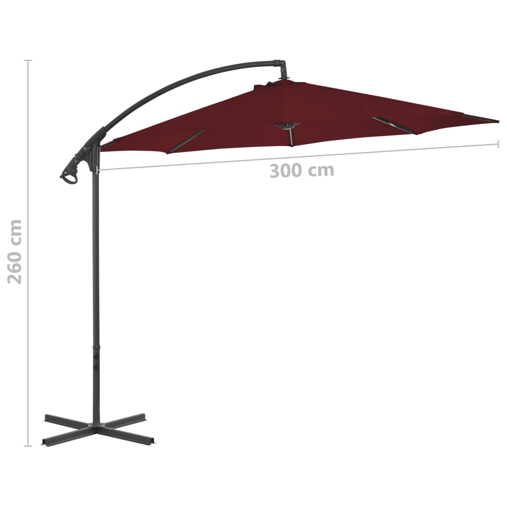 Градински чадър чупещо рамо и стоманен прът 300 см бордо