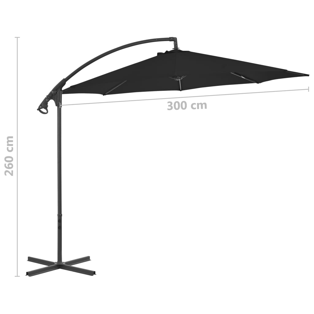 Градински чадър чупещо рамо и стоманен прът 300 см черен