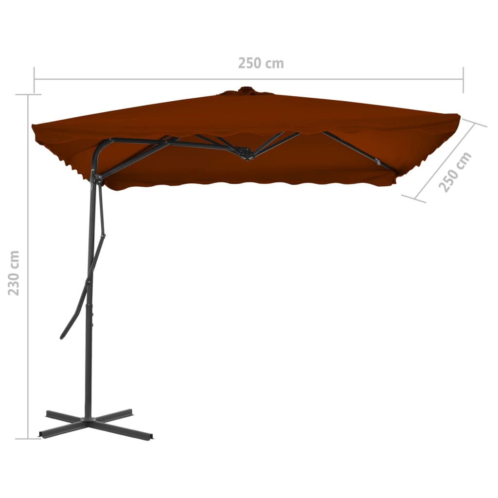 Градински чадър със стоманен прът, теракота, 250x250x230 см
