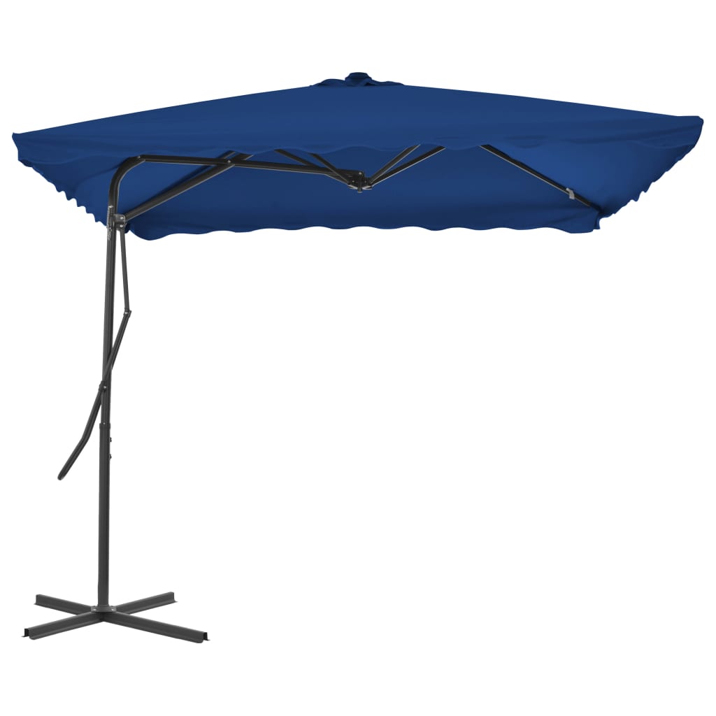 Градински чадър със стоманен прът, син, 250x250x230 см