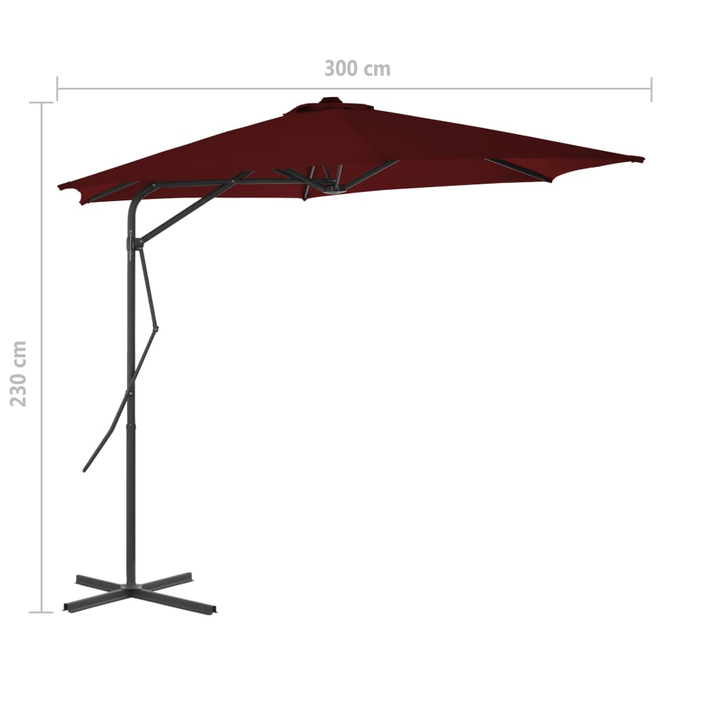 Градински чадър със стоманен прът, бордо, 300x230 см