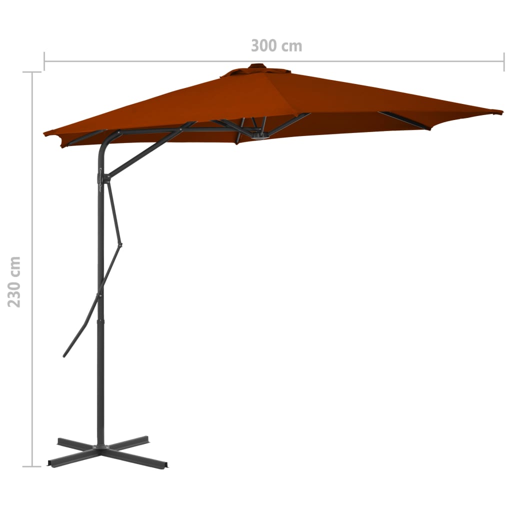Градински чадър със стоманен прът, теракота, 300x230 см