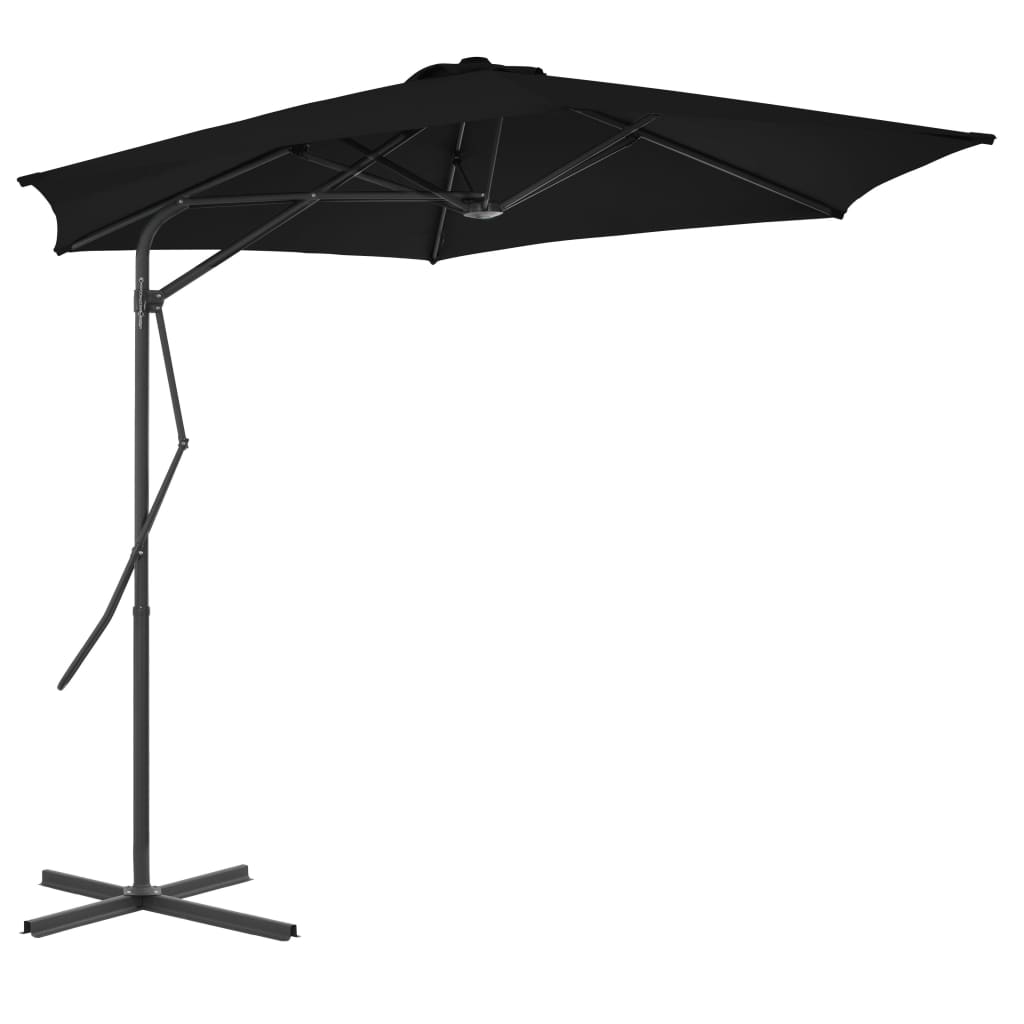 Градински чадър със стоманен прът, черен, 300x230 см