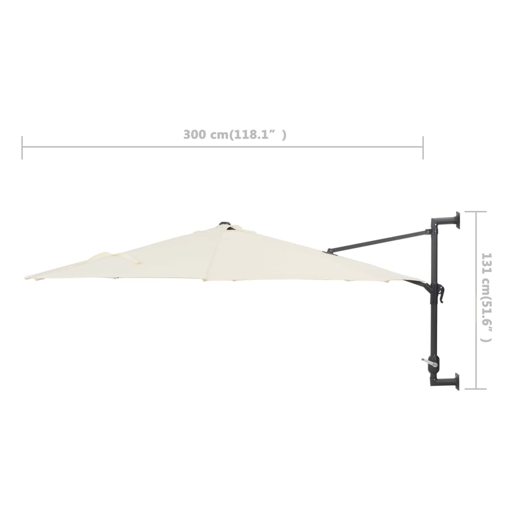 Чадър за монтаж на стена с LED и метален прът, 300 см, пясъчен