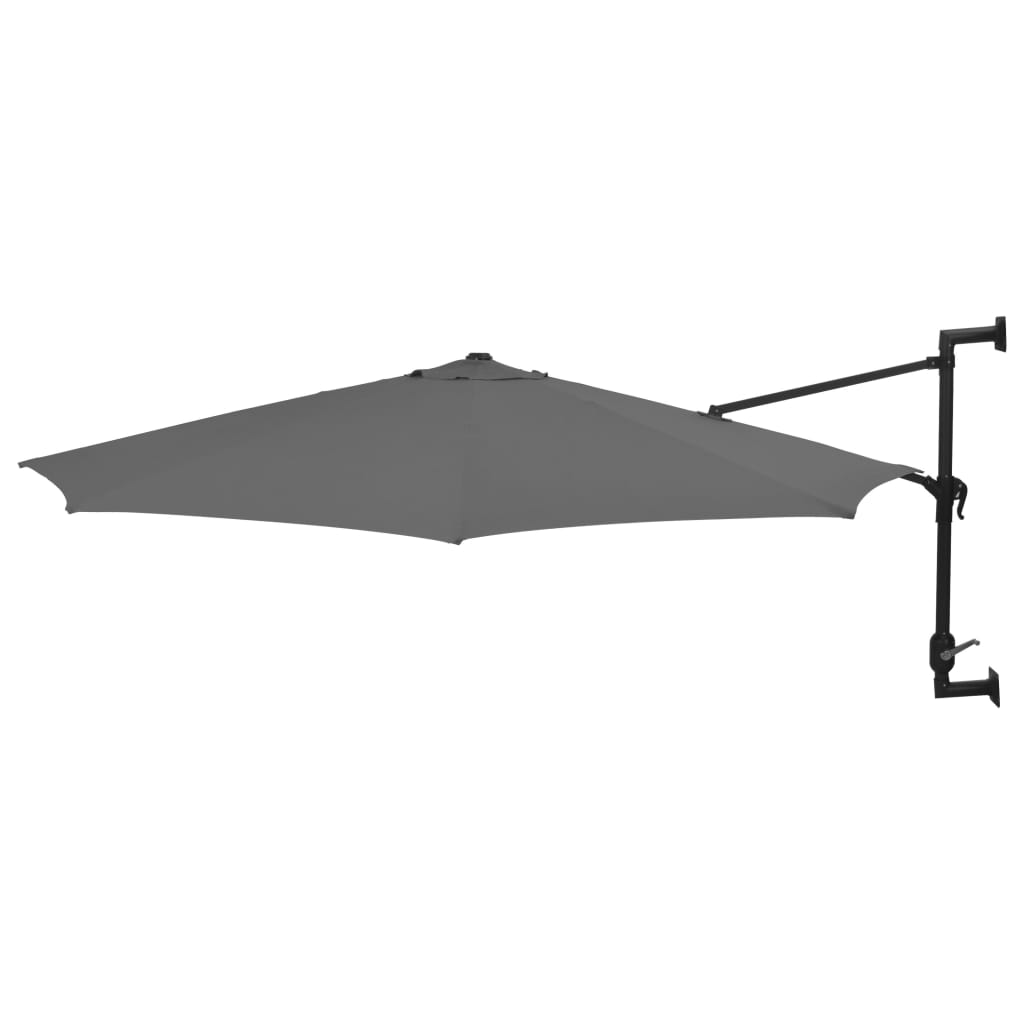 Чадър за монтаж на стена с LED и метален прът, 300 см, антрацит