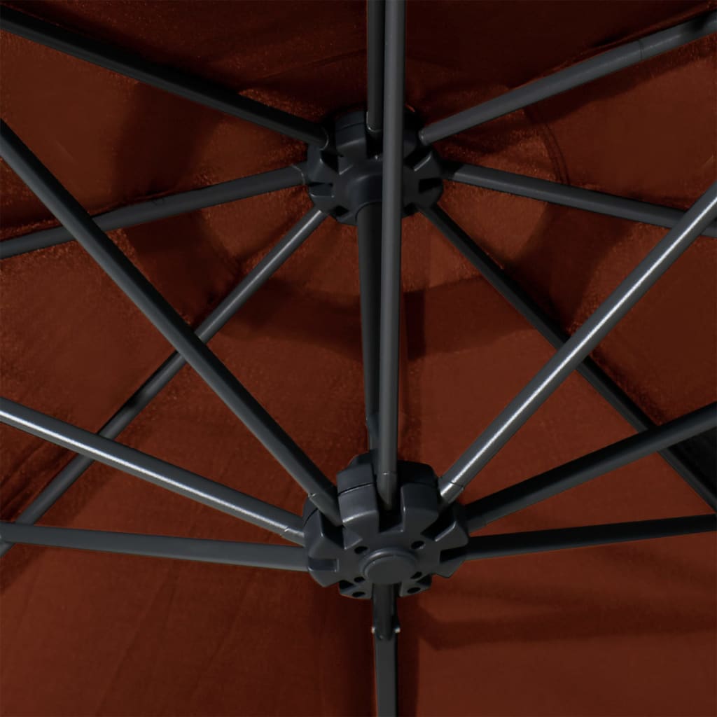 Чадър за монтаж на стена с LED и метален прът, 300 см, теракота