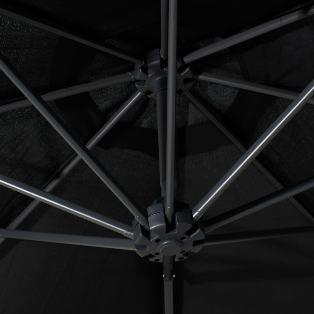 Чадър за монтаж на стена с LED и метален прът, 300 см, черен