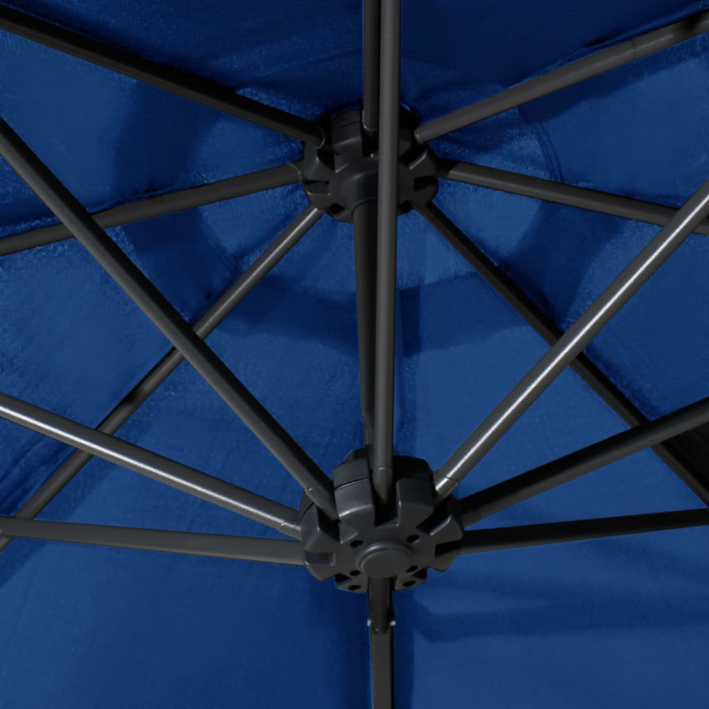 Чадър за монтаж на стена с LED и метален прът, 300 см, син